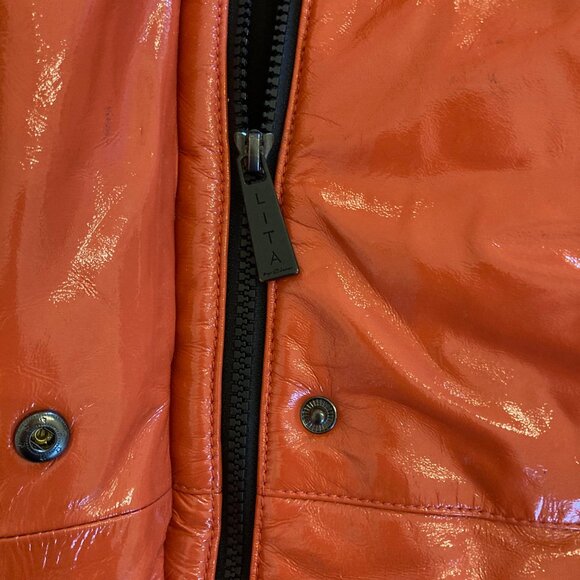 Lita by Ciara Patent Leather Puffer Coat Limited Edition Orange Fiesta Sz Small - Picture 14 of 15